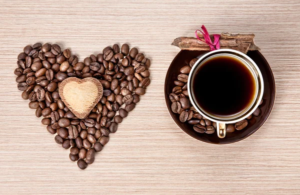 Valentinky den kávu a skořicí — Stock fotografie