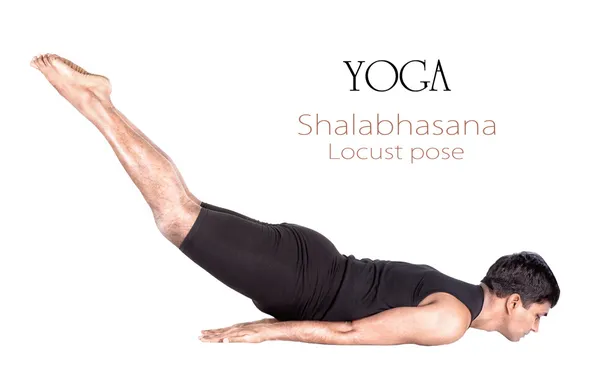 Yoga pose de sauterelle shalabhasana — Photo