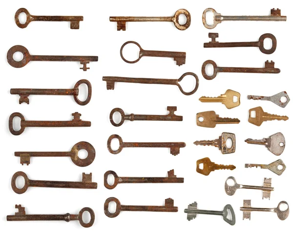 Колекція антикварних і сучасних ключів — стокове фото