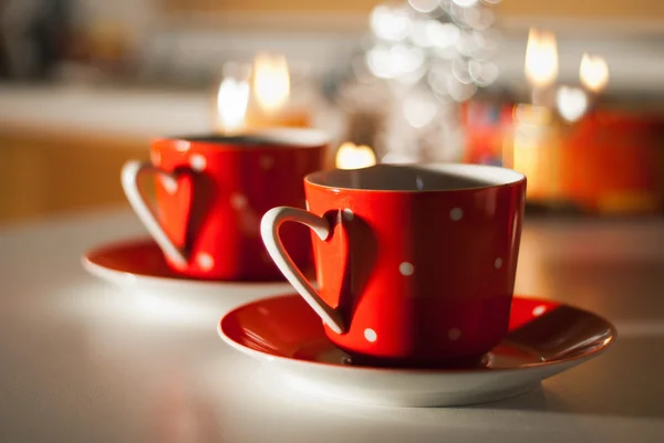 Red Mug with a heart — Stock Photo, Image