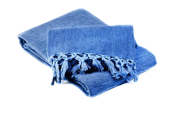 Blauw katoen deken geïsoleerd op witte achtergrond — Stockfoto