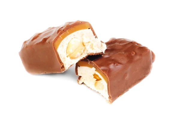 Chocolate bar with hazelnuts isolated on white — Stock Photo, Image