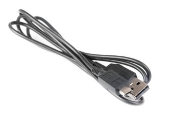 Black computer microusb cables on white background clipart