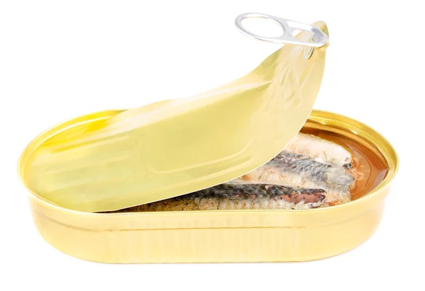 Can of sardines in oil isolated on white — Stock Photo, Image