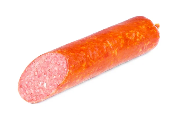 Uma salsicha de salame em branco — Fotografia de Stock