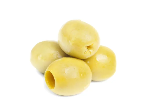 Algumas azeitonas sem caroço isoladas no fundo branco — Fotografia de Stock