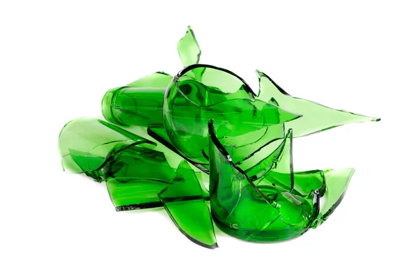 Vidrio de residuo.Reciclado.Botella verde destrozada — Foto de Stock