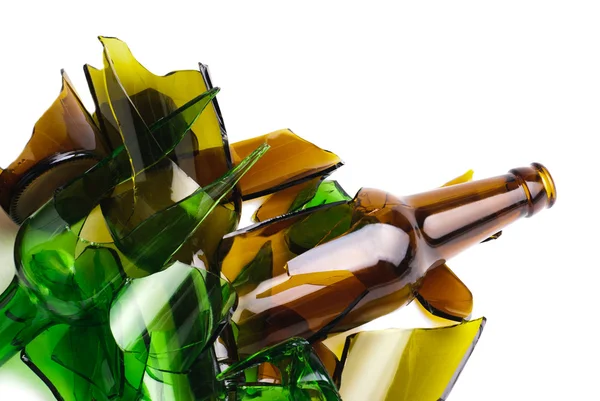 Avfall glass.recycled.shattered grön och brun flaska — Stockfoto
