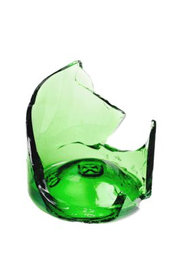 Shattered green beer bottle isolated on the white background clipart
