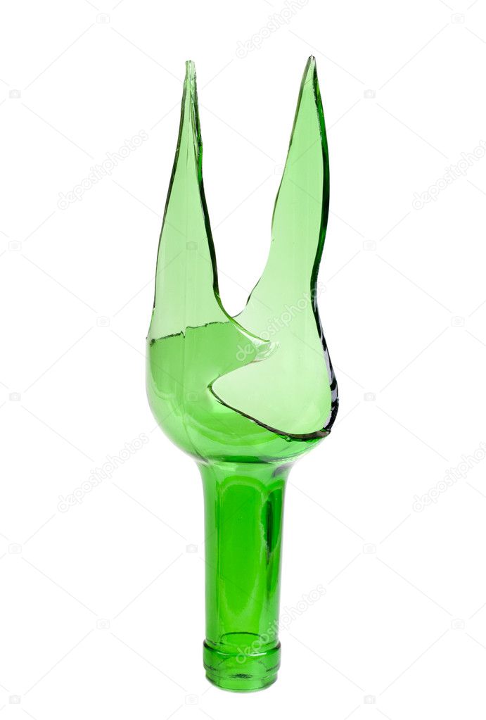 Waste glass.Recycled.Shattered green bottle