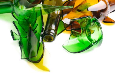 Waste glass.Recycled.Shattered green and brown bottle clipart