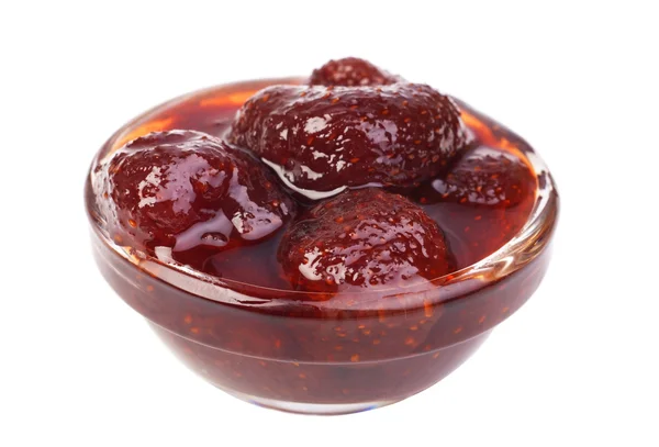 Strawberry jam glass isolated on a white background — Stock Photo, Image