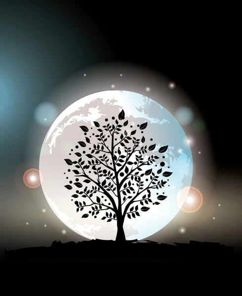 Ay ağaç siluet — Stok Vektör