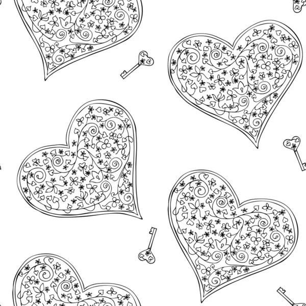 Modèle sans couture avec serrures et clés en forme de coeur — Image vectorielle