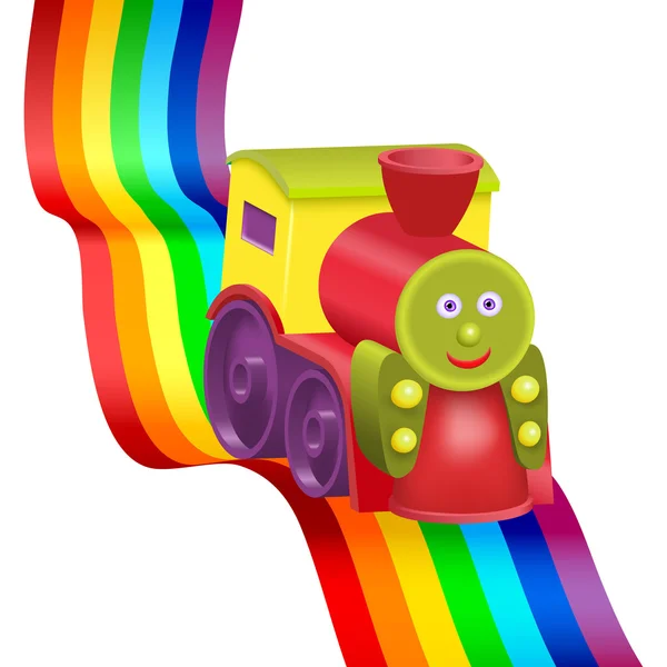 Rainbow and funny locomotive — Stock Vector