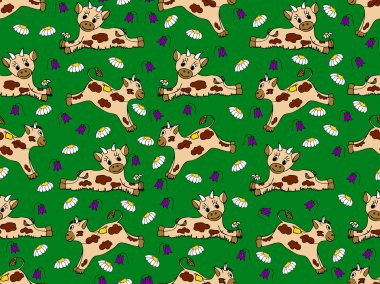 Seamless pattern with calves on the meadow clipart