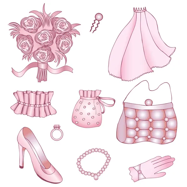 Set of rose wedding accessories — Stock Vector