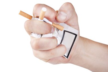 Man's hand crushing cigarettes clipart