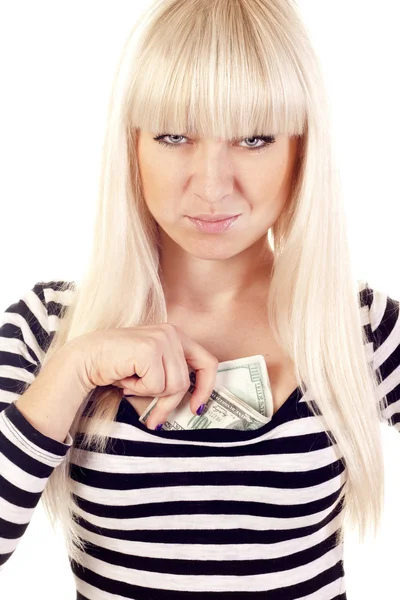 Mulher bonita segurando dinheiro — Fotografia de Stock