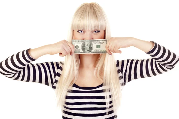 Mulher bonita segurando dinheiro — Fotografia de Stock