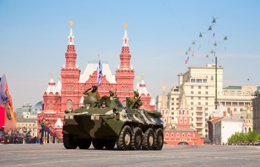 Helicopters with flags and banners of the Armed Forces and BTR 8 clipart