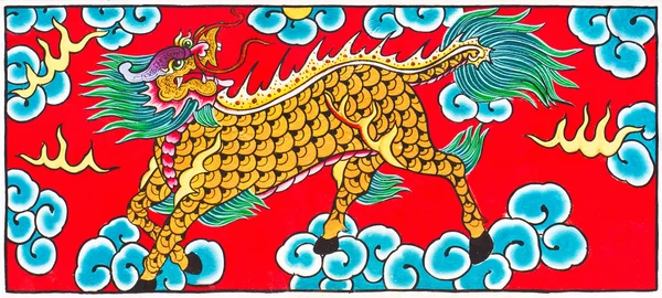 Traditional Thai style painting art Horse head Dragon — Stock Photo, Image