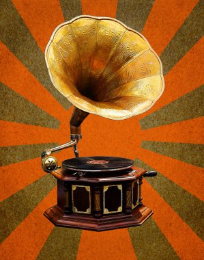 Vintage Gramophone abstract sun rays clipart