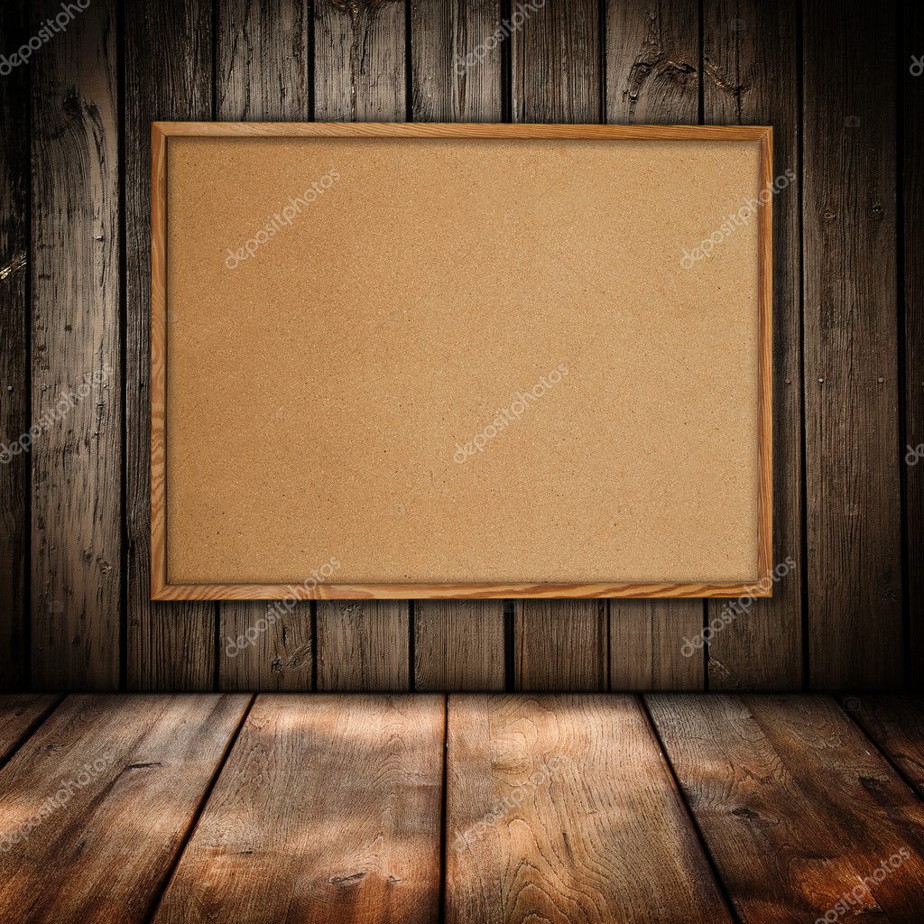 Cork board at wooden wall background Stock Photo by ©zajac 8335480