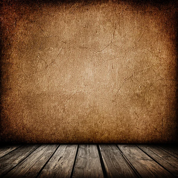 Grunge χαρτί τοίχο με ξύλινο πάτωμα εσωτερικό υπόβαθρο — Φωτογραφία Αρχείου
