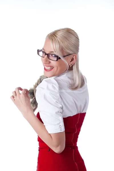 Sexy blonde zakenvrouw verbergen geld — Stockfoto