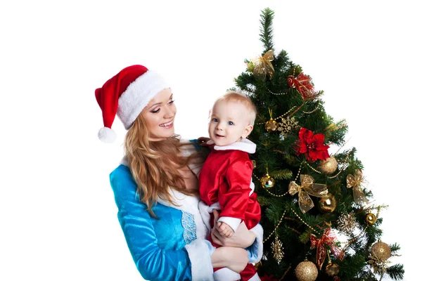 Χριστούγεννα κορίτσι με μωρό πορτραίτο του Αϊ-Βασίλη — Φωτογραφία Αρχείου
