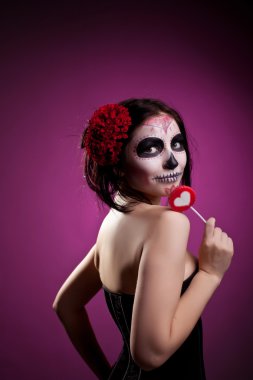 Funny woman in day of the dead skull face art clipart