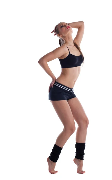 Šťastná mladá žena taneční fitness látkou — Stock fotografie