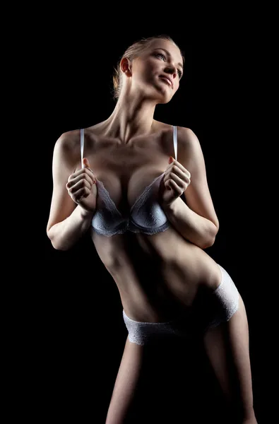 Mulher perfeita em beleza lingerie branca — Fotografia de Stock