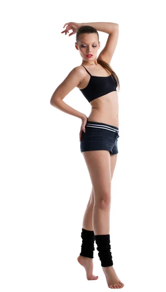 Mujer joven linda posando en tela de fitness —  Fotos de Stock