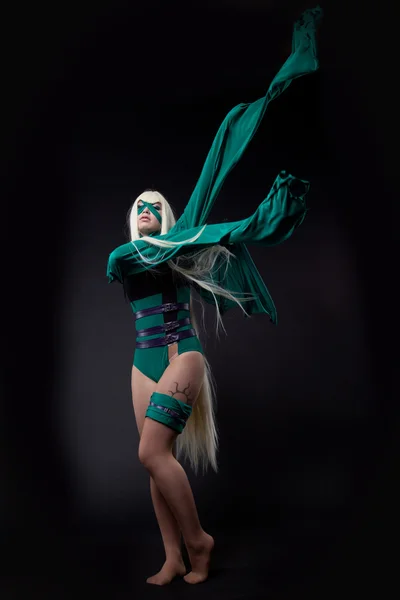 stock image Blond girl in green fury cosplay character