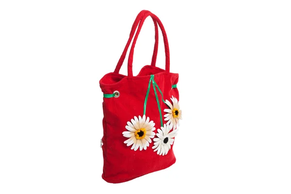 Bolso de playa rojo con flores aisladas — Foto de Stock