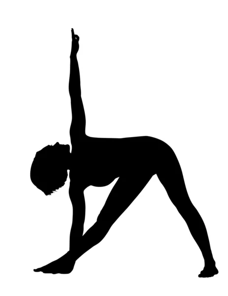 Mujer de pie en triángulo yoga pose aislada — Vector de stock