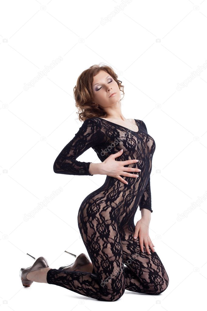 Beauty woman in lace body shirt isolated