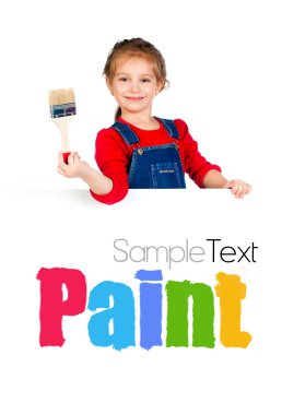 Little girl with a brush and white banner clipart