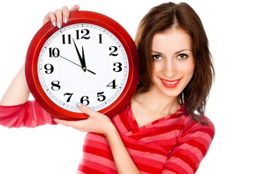 Woman with the clock isolated in white clipart