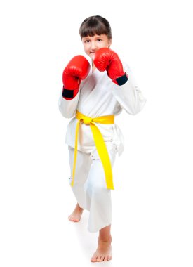 Little girl in boxing gloves clipart