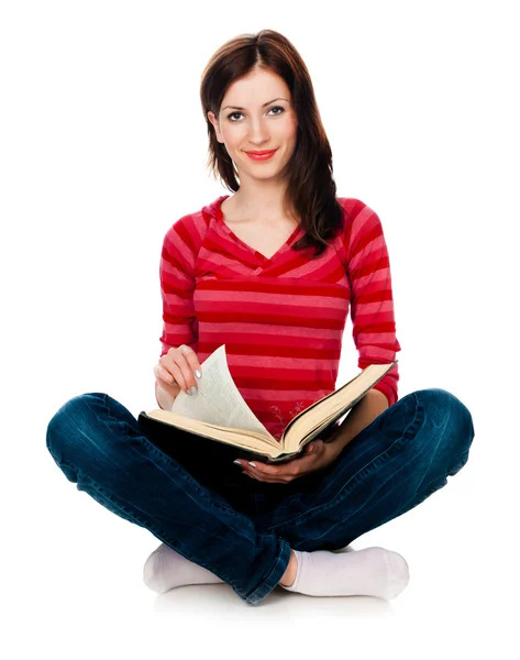 Vacker flicka student läsa en bok — Stockfoto