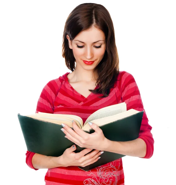 Gyönyörű lány hallgató olvasó egy könyv — Stock Fotó