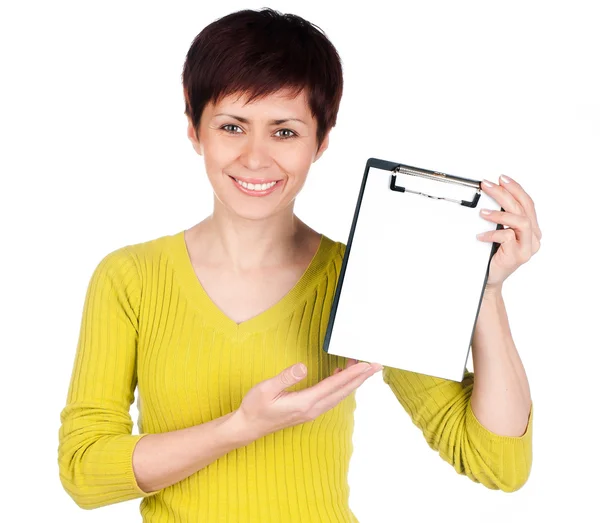 Girl with tablet for your text — Stock Photo, Image