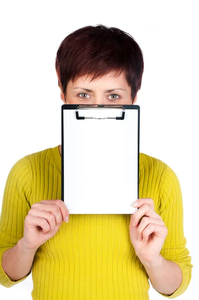 Girl with tablet for your text — Stock Photo, Image