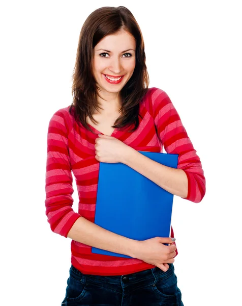 Студентка с голубой папкой — стоковое фото