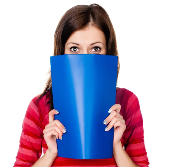 Girl student with a blue folder — Stock Photo, Image