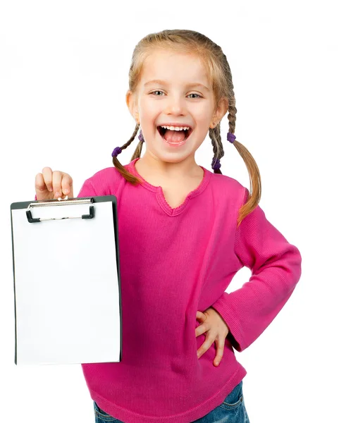 Little girl with white blank Stock Image