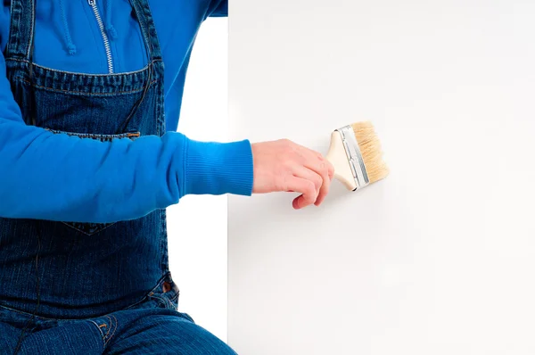 Worker with the brush with blank — Stock Photo, Image